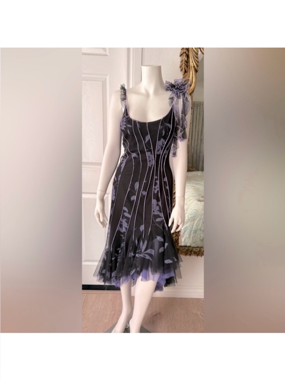 Tadashi Party Dress Vintage Purple/Black mesh floral